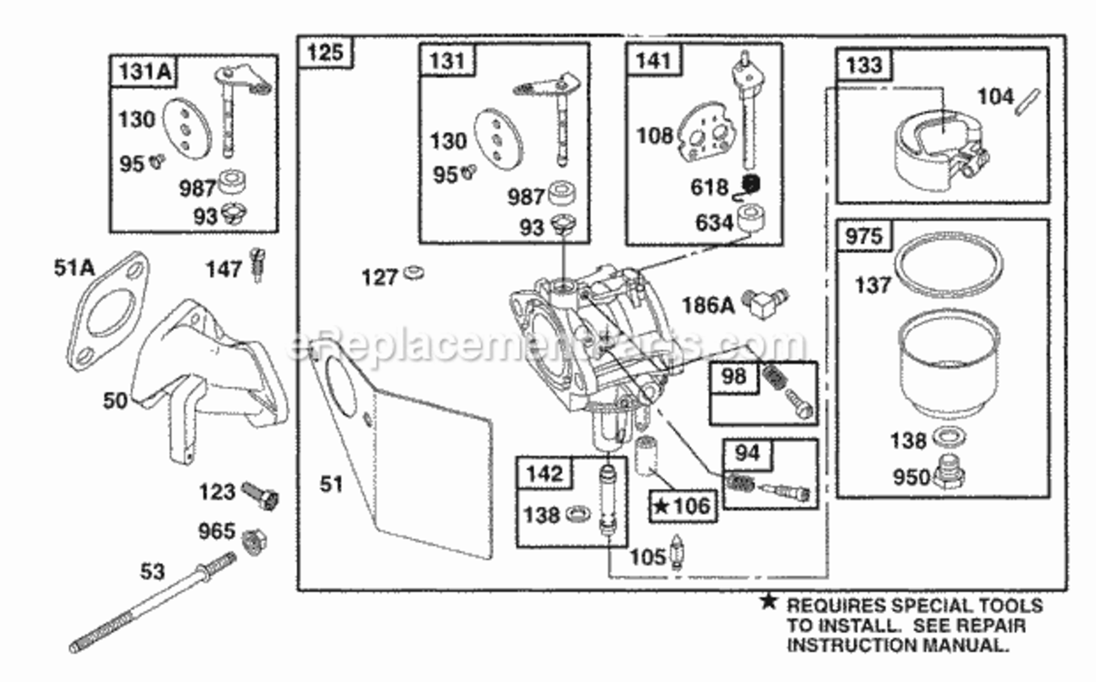 Carburetor_Assy Diagram and Parts List for 19B412-0123-01  Briggs and Stratton Engine